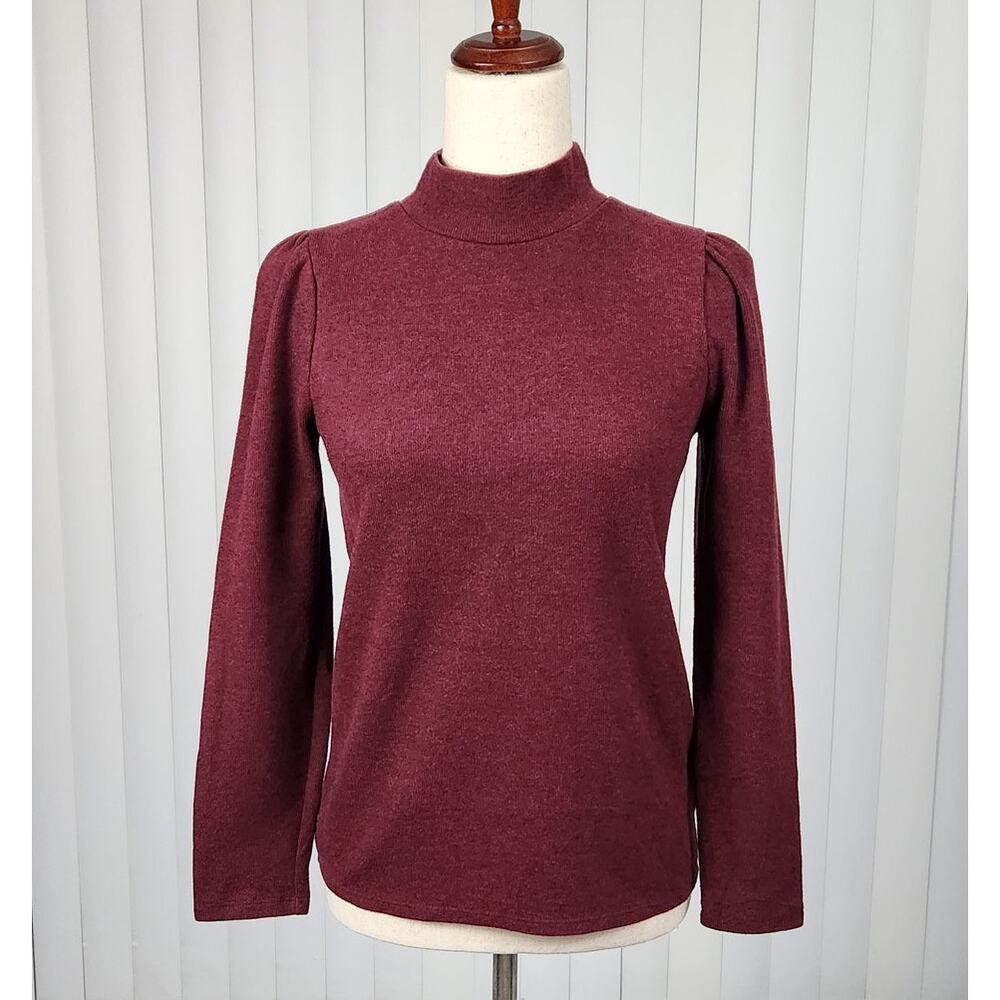 Madewell (Re)sourced Plush Mockneck Puff-Sleeve Knit Top Rusted Red Size Small